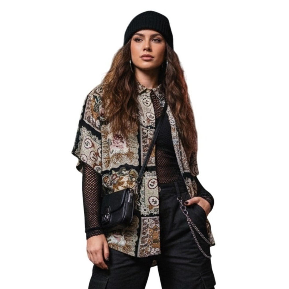 Vintage European‎ Concepts Women's Size Medium Patchwork Retro StreetStyle Shirt